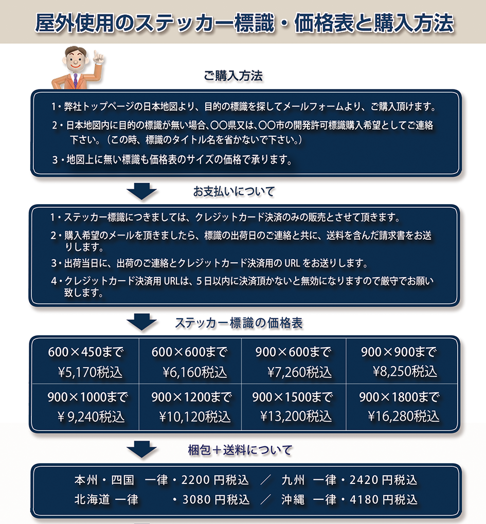屋外使用のステッカー標識・価格表と購入方法